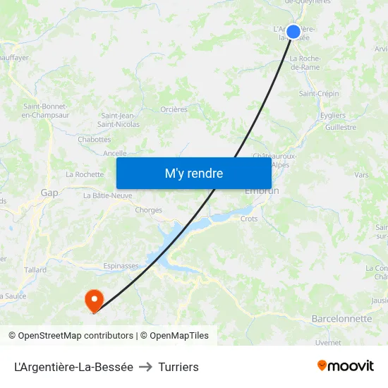 L'Argentière-La-Bessée to Turriers map