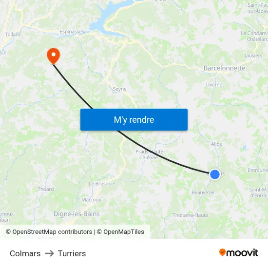 Colmars to Turriers map