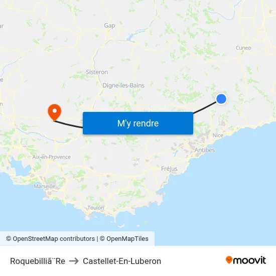 Roquebilliã¨Re to Castellet-En-Luberon map