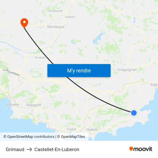 Grimaud to Castellet-En-Luberon map