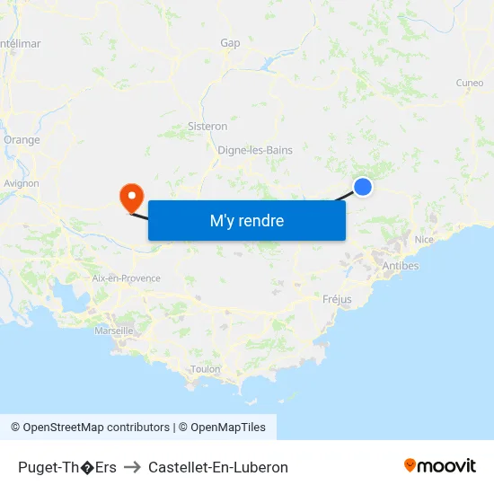 Puget-Th�Ers to Castellet-En-Luberon map