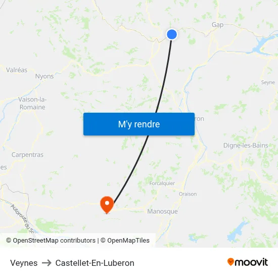 Veynes to Castellet-En-Luberon map