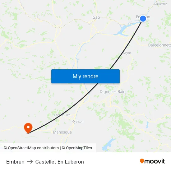 Embrun to Castellet-En-Luberon map