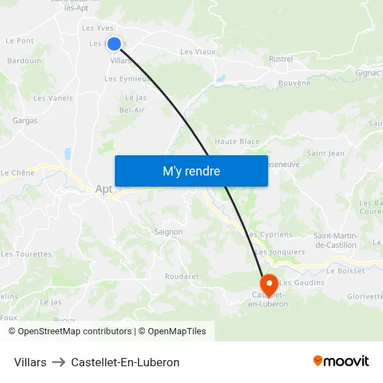 Villars to Castellet-En-Luberon map