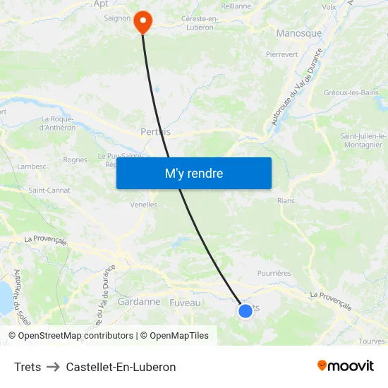 Trets to Castellet-En-Luberon map