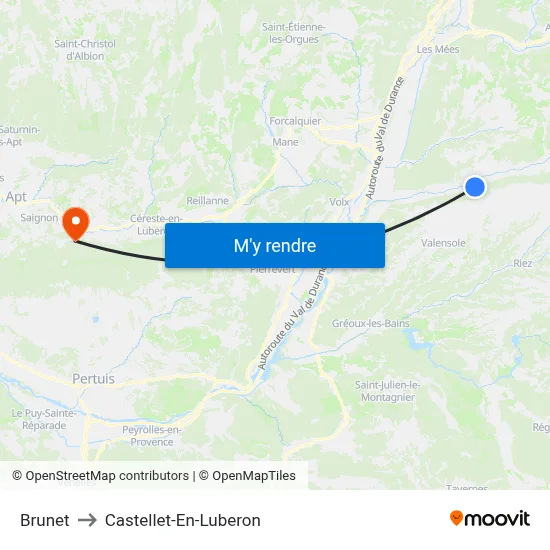 Brunet to Castellet-En-Luberon map