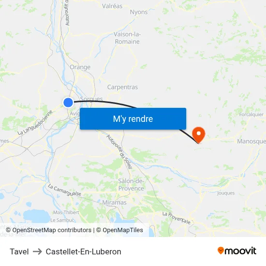 Tavel to Castellet-En-Luberon map