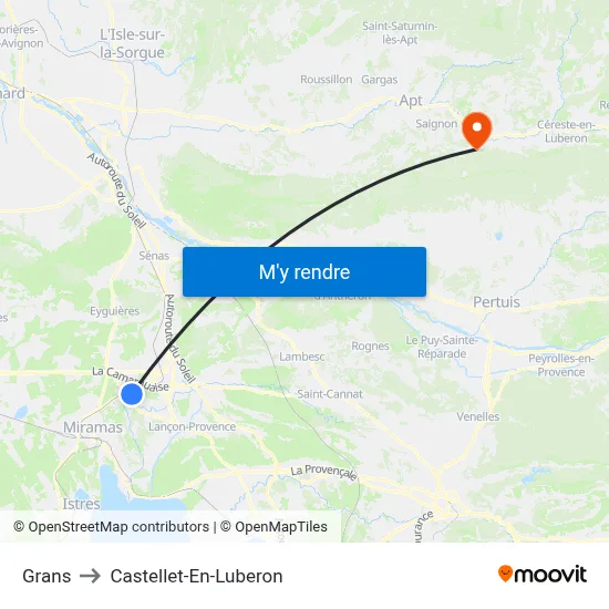 Grans to Castellet-En-Luberon map