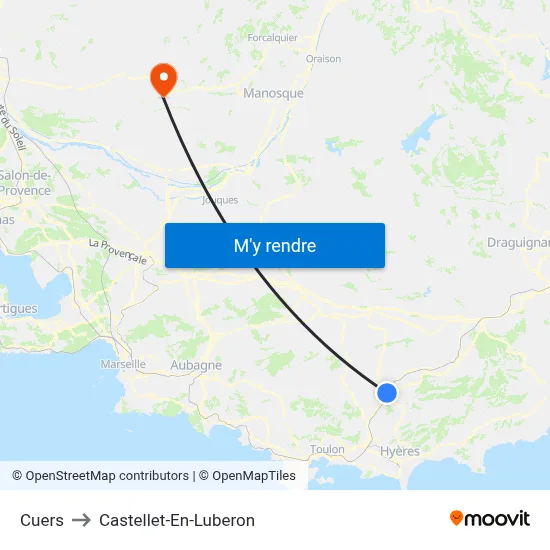 Cuers to Castellet-En-Luberon map