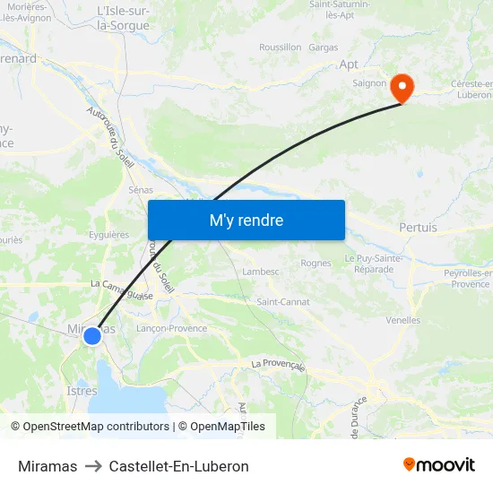 Miramas to Castellet-En-Luberon map