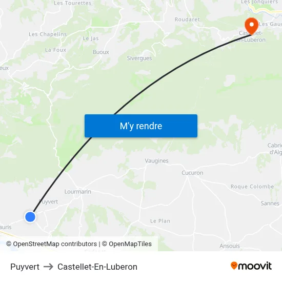 Puyvert to Castellet-En-Luberon map