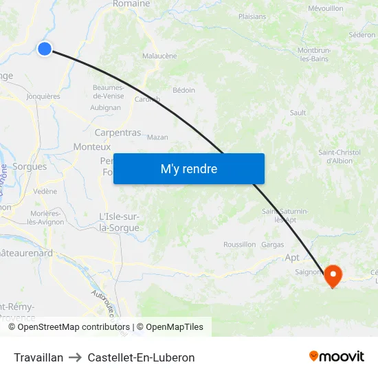 Travaillan to Castellet-En-Luberon map