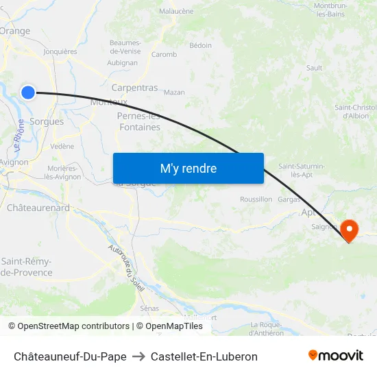 Châteauneuf-Du-Pape to Castellet-En-Luberon map