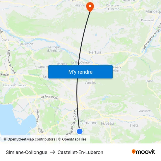 Simiane-Collongue to Castellet-En-Luberon map