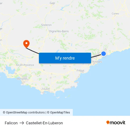 Falicon to Castellet-En-Luberon map