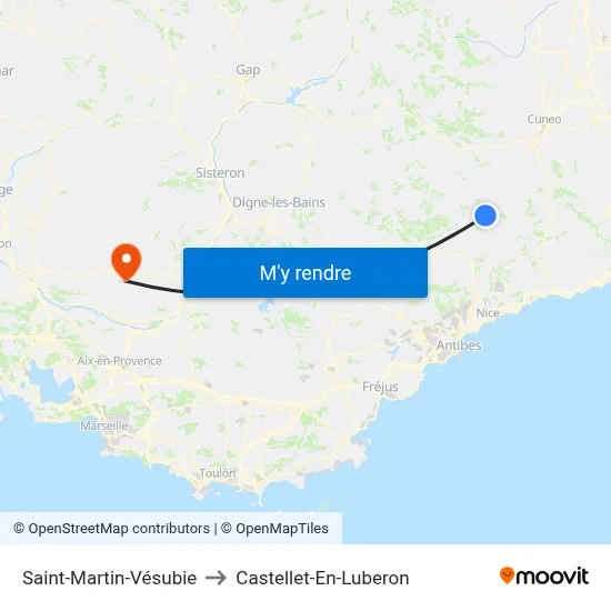 Saint-Martin-Vésubie to Castellet-En-Luberon map