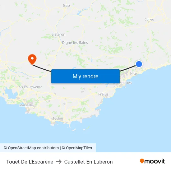 Touët-De-L'Escarène to Castellet-En-Luberon map