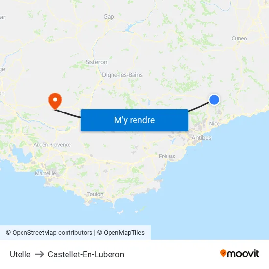 Utelle to Castellet-En-Luberon map