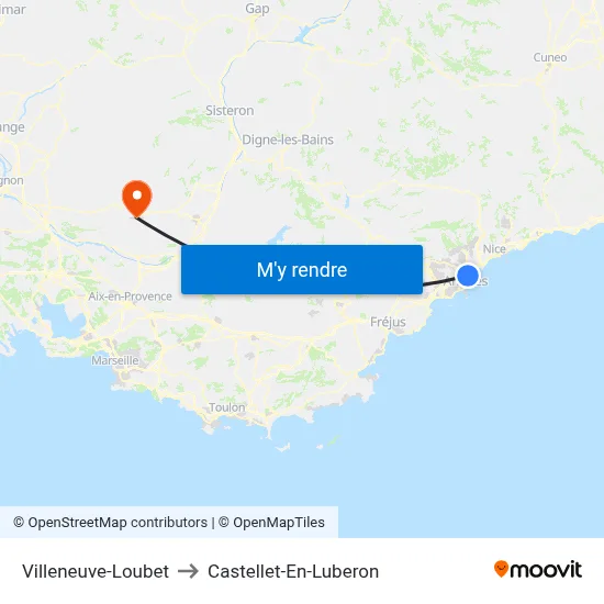 Villeneuve-Loubet to Castellet-En-Luberon map
