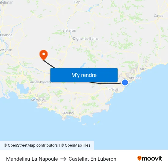 Mandelieu-La-Napoule to Castellet-En-Luberon map