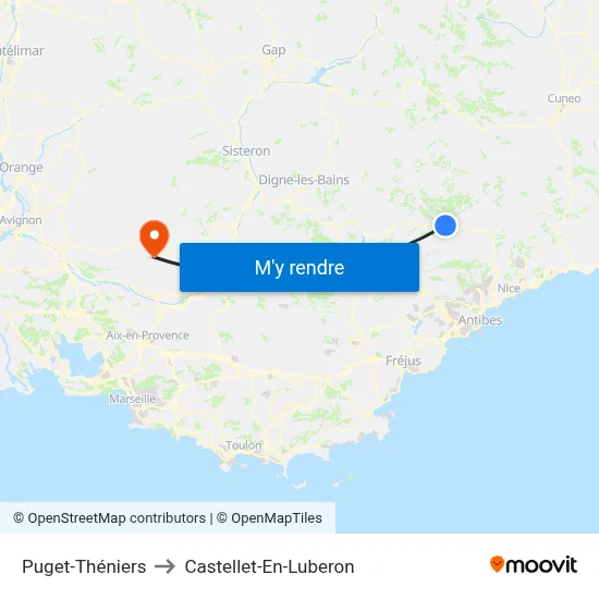 Puget-Théniers to Castellet-En-Luberon map