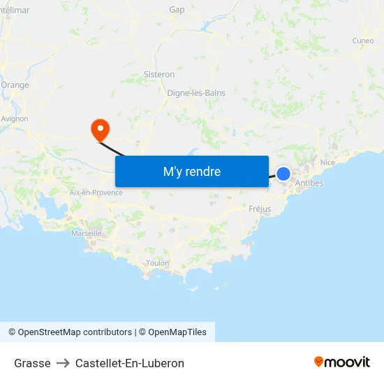 Grasse to Castellet-En-Luberon map