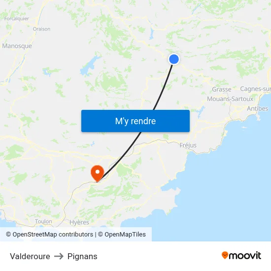 Valderoure to Pignans map