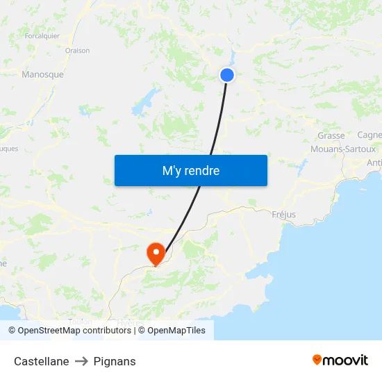 Castellane to Pignans map