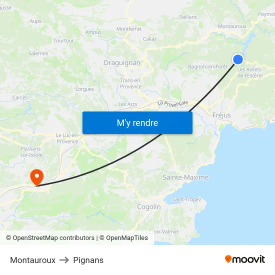 Montauroux to Pignans map