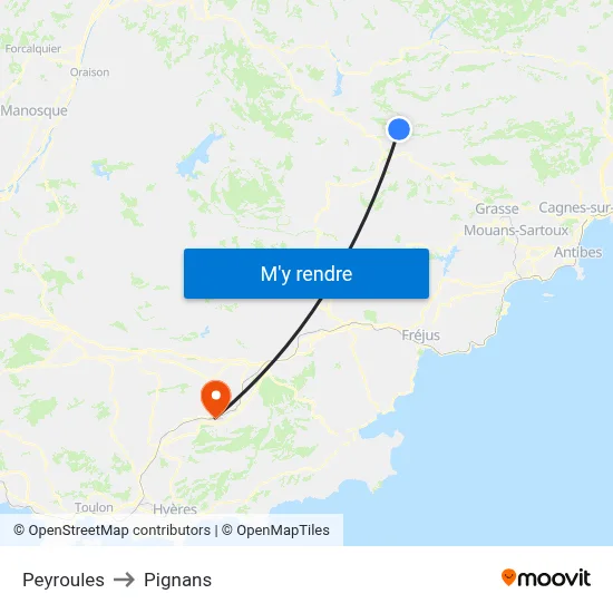 Peyroules to Pignans map