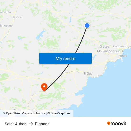 Saint-Auban to Pignans map