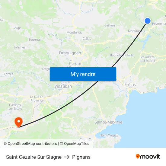 Saint Cezaire Sur Siagne to Pignans map