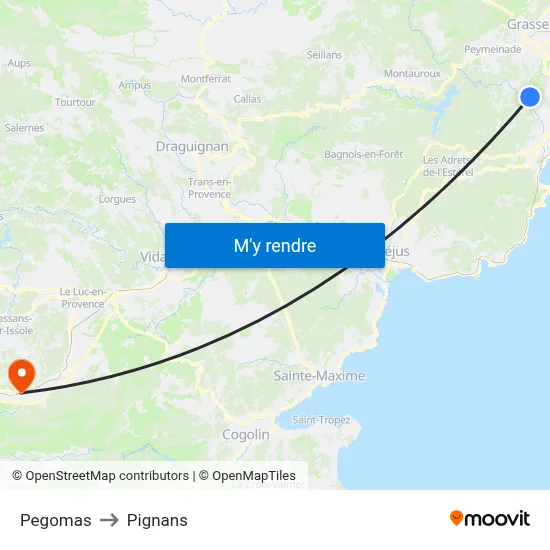 Pegomas to Pignans map