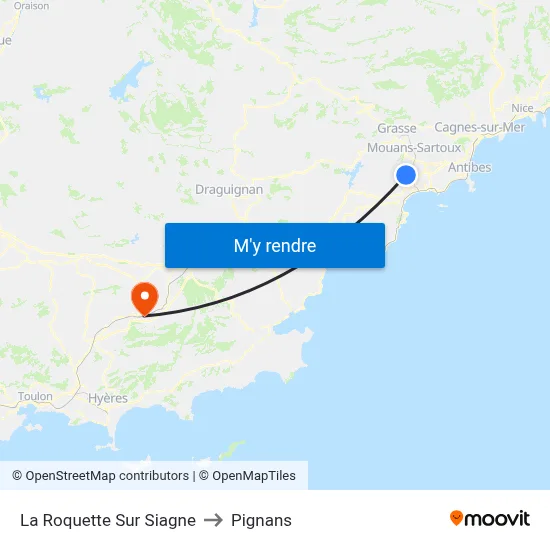 La Roquette Sur Siagne to Pignans map