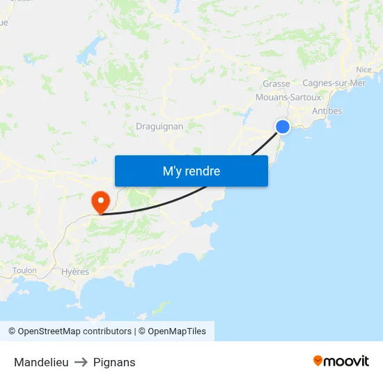 Mandelieu to Pignans map