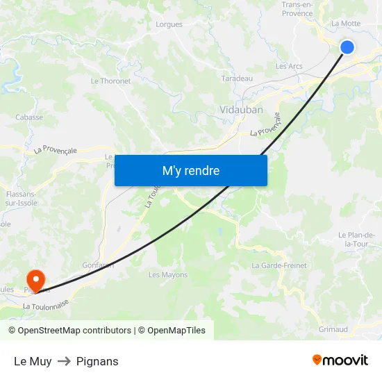 Le Muy to Pignans map