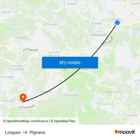 Lorgues to Pignans map