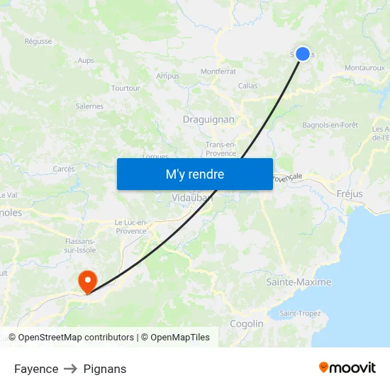 Fayence to Pignans map