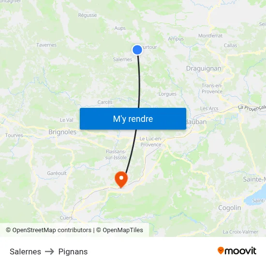 Salernes to Pignans map