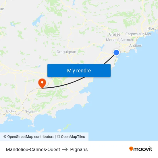 Mandelieu-Cannes-Ouest to Pignans map
