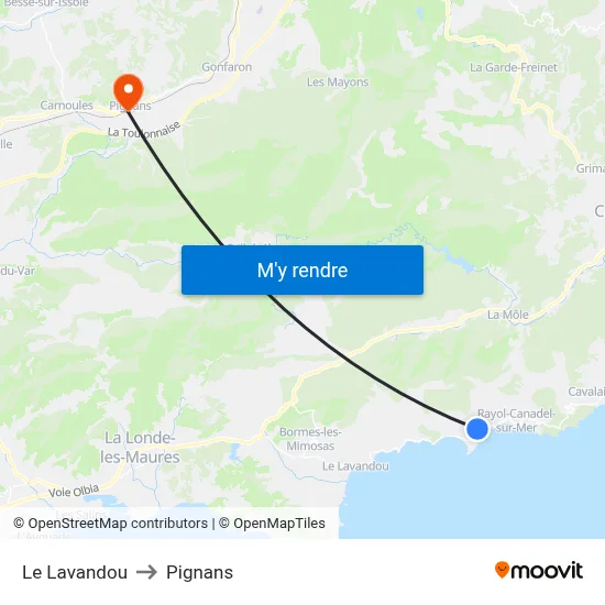 Le Lavandou to Pignans map