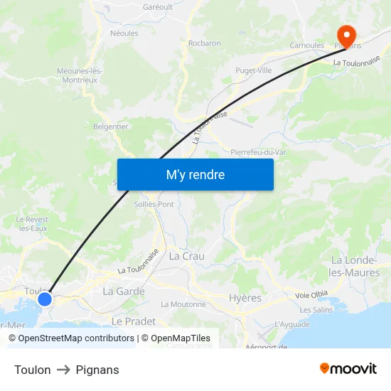 Toulon to Pignans map