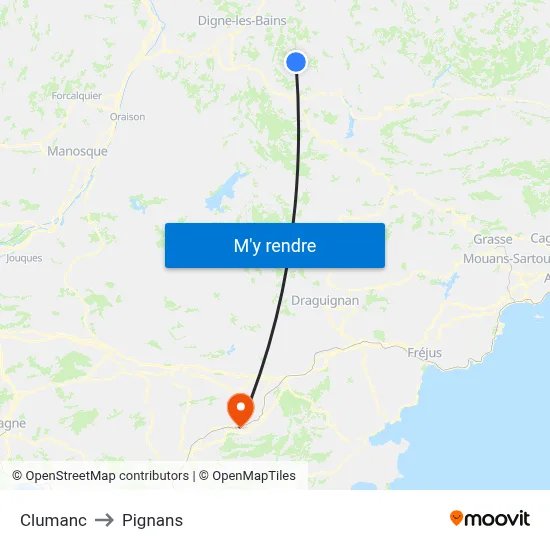 Clumanc to Pignans map