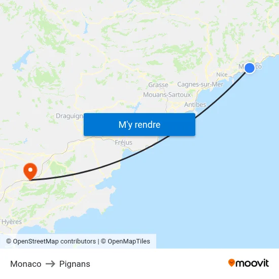 Monaco to Pignans map
