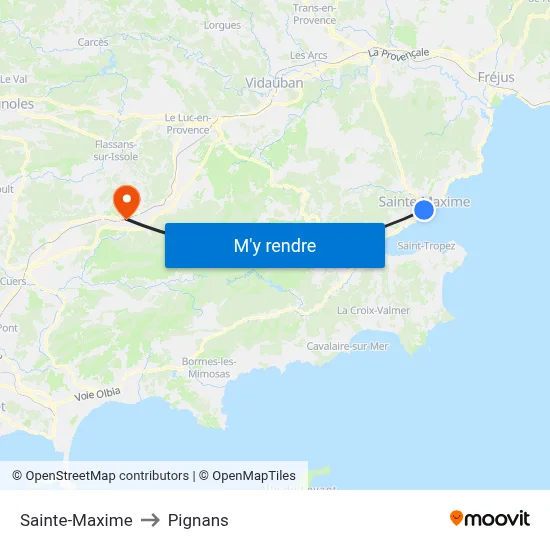 Sainte-Maxime to Pignans map