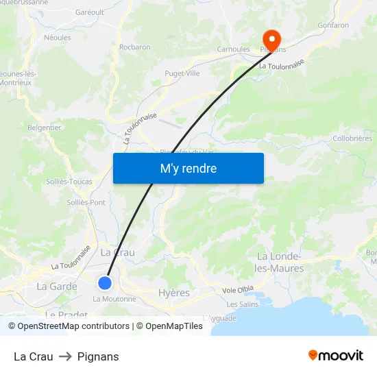 La Crau to Pignans map