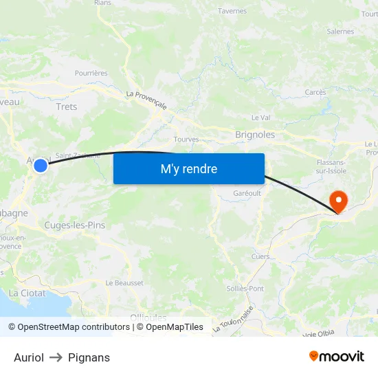 Auriol to Pignans map