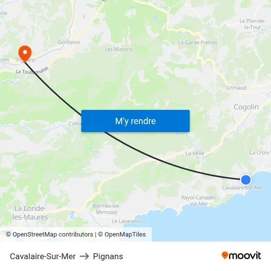 Cavalaire-Sur-Mer to Pignans map