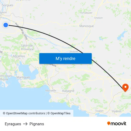Eyragues to Pignans map