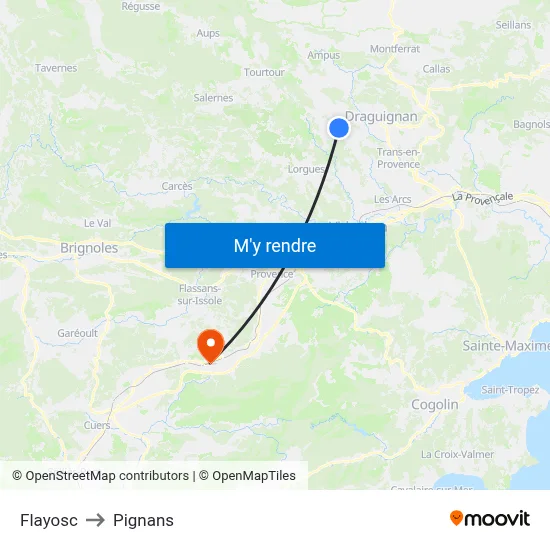 Flayosc to Pignans map
